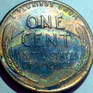 Amazing 1948D Rainbow Toned Wheat Penny-  
Purple, Blue, Pink, Green, & Yellow